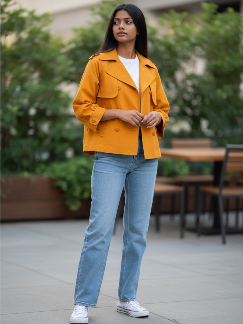 Piper & Blue Mustard Yellow Cropped Trench Jacket Size Large